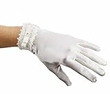 Clotted Cream Satin Stretch Gloves with Lace and Bow