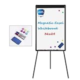White Board Easel Stand Magnetic Whiteboard Flipchart Tripod Easel Height Adjustable Dry Erase Board with 1 Eraser, 3 Markers, 6 Magnets, 24x36 inches, Black