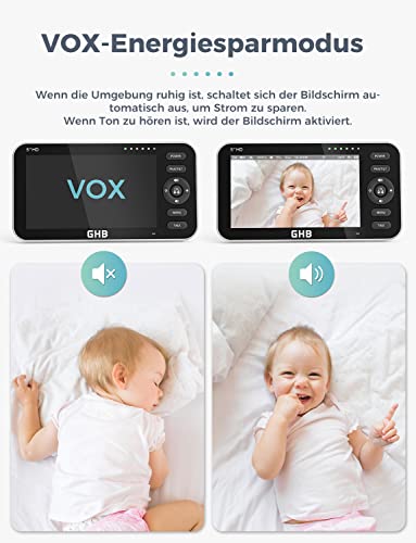 GHB Baby Monitor with Camera 5 Inch 720P HD Display with up to 168 Hours Battery Life in VOX Sleep Mode Split Screen Display Night Vision 4X Zoom Swivelling