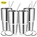 YOUKE OLA Stainless Steel Tumbler 30oz - Vacuum Insulated Tumbler Coffee Cup Double Wall Large Travel Mug with Lid, Straw, Brush, Gift Box Set (Silver, 30oz-4 Pack)