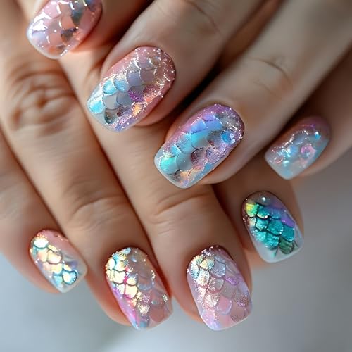 Summer Press on Nails Short Square Fake Nails at Amazon