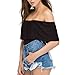 May&Maya Women's Off Shoulder with Ruffle Overlay Bodysuit (L, Black)