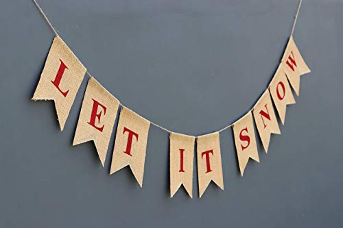 Boston Creative Company LET IT Snow Christmas Banner Ready to Hang Holiday Decor Festive Burlap Seasonal Winter Decoration Frozen Theme Party Decorations Rustic Snowflake Bunting Garland Flag