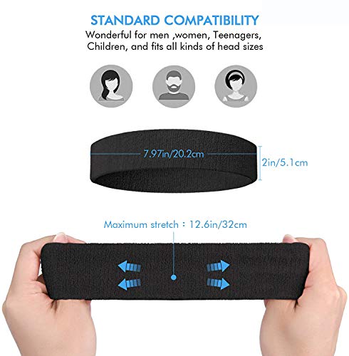 DOMEI 4PCS Mens Athletic Headbands Workout Sweat Bands Headbands Men Fitness Hair Band for Running, Cycling, and Football