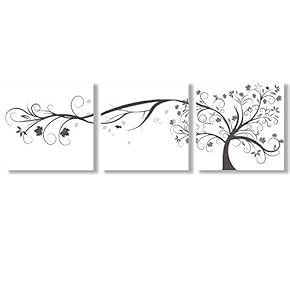 Canvas Wall Art Black and White Abstract Flowers Painting Artwork for Home Prints Framed - 12"x12"x3 Panels