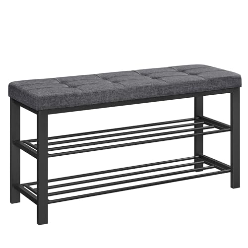 SONGMICS Shoe Bench, 3-Tier Rack for Entryway, 100 * 31 * 49cm, Dark Gray and Black