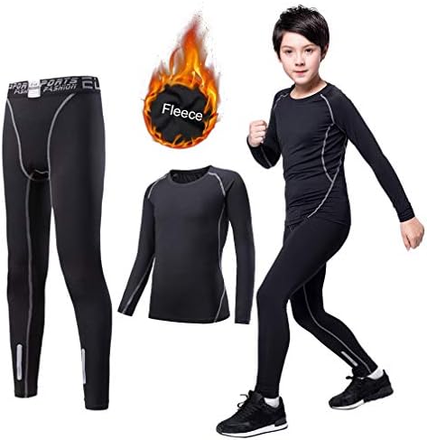 2/3/4 Pcs Boys Girls Base Layer Athletic Compression Leggings and Shirts Thermal Underwear Set Running Pants Tights