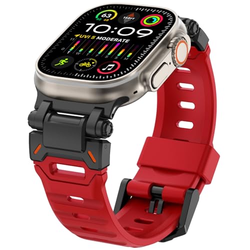 WINGLE FKM Rubber Band for Apple Watch Ultra 2 Band Ultra Band 49mm 45mm 44mm 42mm for Men, Rugged FKM Military Sport Strap for iWatch Series 9 8 7 SE 6 5 4 3 2 1 with Stainless Steel Connector