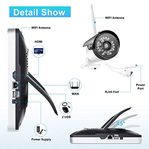 XVIM 12" Monitor Wireless Signal Security Camera System with 1TB Hard