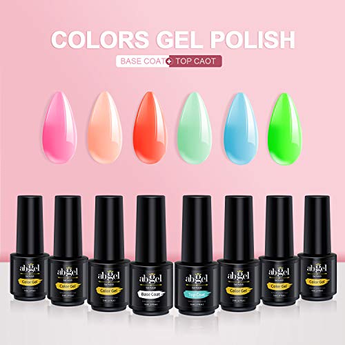ab gel Sweet Candy Neon Colors Series Gel Nail Polish Set- 6 Different Colors with Base Top Coat Kit - Thumbnail 2