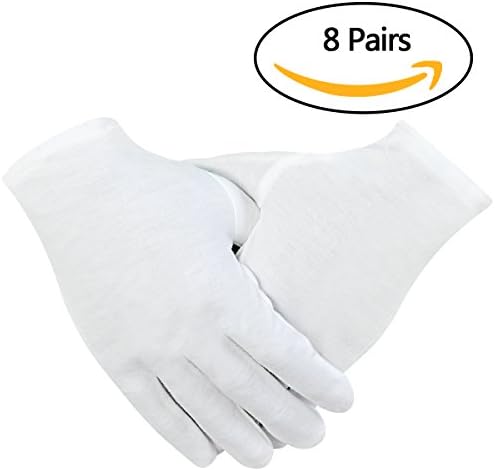 Yookat 8 Pairs White Cotton Gloves 9.4'' Large Size Soft Work Gloves for Coin Jewelry Silver Photo Inspection Cosmetic Moisturizing