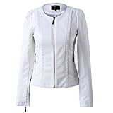 LLF Women's Faux Leather Simple Moto Biker Jacket X-small (Label 40) White (16b1629)