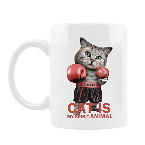 Funny Cat Mug - Cat is My spirit annimal - White 11 Oz. Cat Lovers Coffee Mug,Best Gift for New Cat Mom or Dad - Cat Lover Gifts for Women or Men (C04)