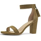 Allegra K Women Open Toe Tassel Stacked Heel Ankle Strap Sandals