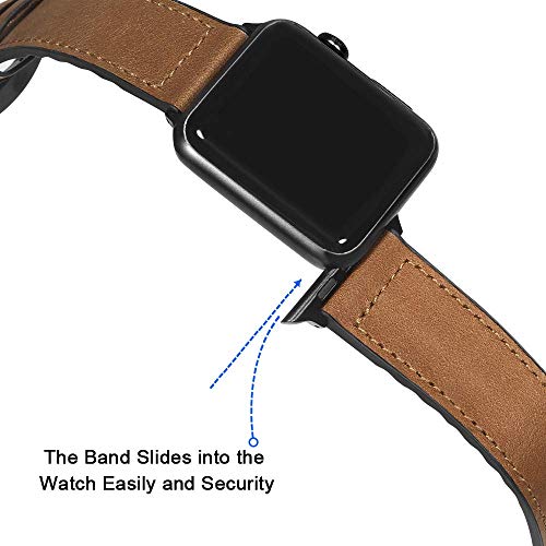 MARGE PLUS Compatible Apple Watch Band 44mm 42mm with Case, Sweatproof Hybrid Genuine Leather and Silicone Sports Watch Band Replacement for iWatch Series 5 4 3 2 1, Brown - Thumbnail 3