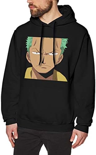 WeareBy ONE Piece Roronoa Zoro Men Casual Hoodie Sweatshirt with Drawstring Black