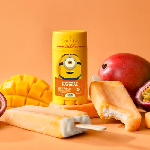 NaturalDry - Desodorante Para Niños y Teens Natural Infantil Minions 50g | Sin Aluminio ni Parabenos | 24hrs Protección | Para Niños y Adolescentes Piel Sensible (2 x Tropical Explosion)