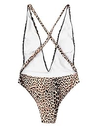 SweatyRocks Trajes de baño sexy para dama, con nudo cruzado en la parte delantera, espalda abierta, leopardo, una pieza