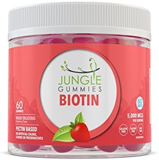 Jungle Gummies | Adult Biotin Vitamin | Natural Supplement with Biotin and Vitamin B7 | Supports Healthy Hair, Skin and Nails | Gelatin Free, Non-GMO, Gluten Free, Allergen Free | 60 Gummies