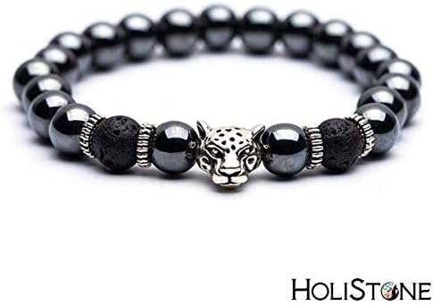 HoliStone Black Shungite Natural Stone Charm Bracelet ♦ Anxiety Stress Relief Yoga Beads Bracelets Chakra Healing Crystal Bracelet for Women and Men