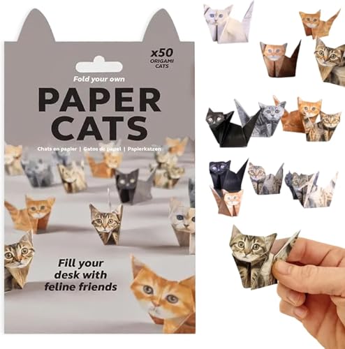 Treayes 3D Origami Paper Cats, 50 Sheets DIY Origami Paper for Kids & Adults, Fun Creative Art Project, Desk Decor and Gift for Pet Lovers (Cat Design)