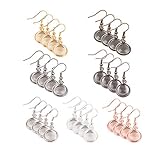 Earring Wire Hooks, 28 Pieces 7 Colors Dangle Tray Earring Settings with 12mm Glass Cabochon Clear Dome for DIY Jewelry Making (Colorful)