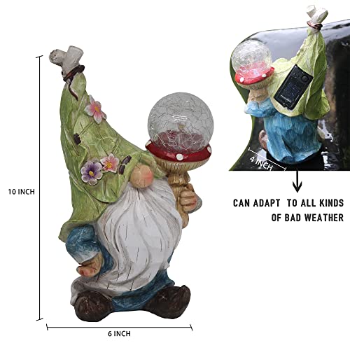 Garden Gnomes Statues Outdoor Decor with Solar Lights, Animal Outside Garden Decorations for Yard, Funny Gnome Gifts (Green)