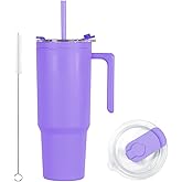 ASANMEYO 40oz Reusable Plastic Insulated Tumblers with Handle and Straw, Double Wall Tumbler with Lid, Cup Holder Friendly Travel Mug for cold drinks, sand ice, Purple
