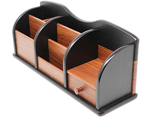 Cherry Brown Wooden Office Desk Organizer With Multiple Shelves/Racks and 1 Drawer for Office Supplies and Desk Accessories - Can be Used on Desktop|Table|Counter in Kitchen or At Work