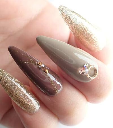 Amazon Co Jp Dinaネイル ジェルネイル秋色ブラウン流れライン フラットレギュラーm 番 ネイルチップ ドラッグストア