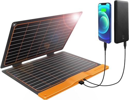 FlexSolar 20W Small USB Solar Panel Charger 15W USB-A PD2.0 USB-C Foldable Portable Lightweight ETFE Power Emergency Panel IP67 Waterproof Hiking Camping for Phones Batteries Tablets