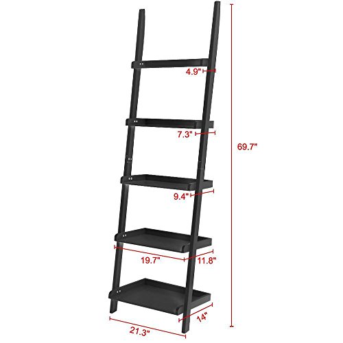 image for Topeakmart Wooden 5 Tier Leaning Ladder Shelves Display Shelves Unit L