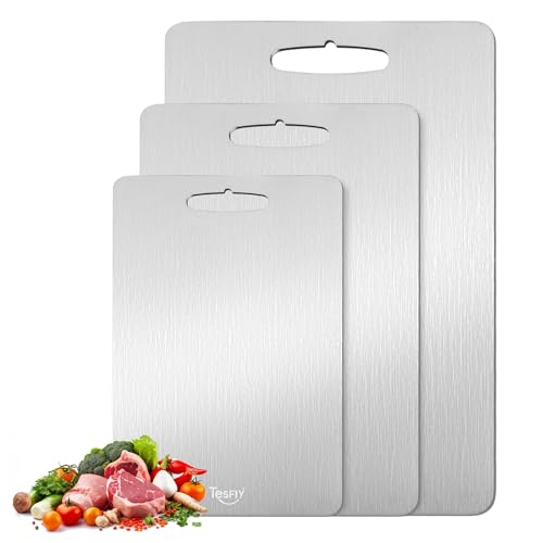 3Pack Titanium Cutting Board, 100% Pure Titanium Cutting Boards For Kitchen, Dishwasher Safe, Easy to Clean, Double-sided Food-grade Cutting Board For Meats, Fruits And Vegetables (18.11 * 11.88) by TESFLY - Used condition - US$49.30