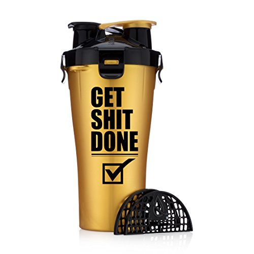 Hydra Cup - Dual Threat Shaker Bottle, 28 Ounce Shaker Cup Gold Get Shit Done Hydra Cup - Dual Threat Shaker Bottle, 28 Ounce Shaker Cup Gold Get Shit Done