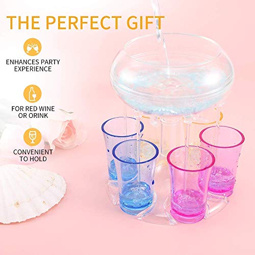 6 Shot Glass Dispenser and Holder with 6 Pcs Acrylic Cups, Bar Shot Dispenser for Filling Liquids, Drinking Games Wine Dispenser for Weekend Party Cocktail Parties (Clear)