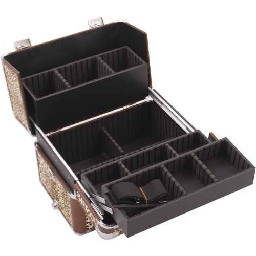 Hiker HK6501 4-Wheel 2-in-1 Rolling Makeup Case with Easy-Slide and Extendable Trays, Includes Removable Tray and Extra Lid, 31-Inch, Leopard Texture