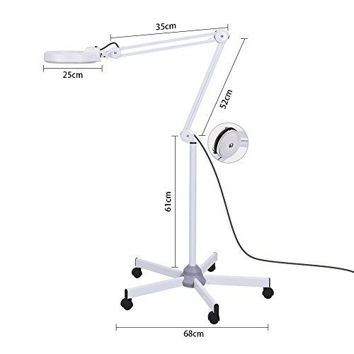 Greensen 5X Magnifier Floor Lamp Rolling LED Magnifying Lamp Adjustable