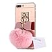Mirror Ball iPhone 7 Plus Case for Women, Miniko(TM) Cute 3D Bunny Bling Fur Fluffy Pom Pom Keychain Furry PC & TPU Phone Case Back Cover With Mirror for Apple iPhone 7 Plus - Pink