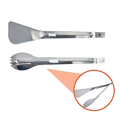 LHOTSE Steel Tongs Kitchen BBQ 2-in-1 with Multi Utensil Outdoor Cooking Portable Detachable Stainless Spatula Spoon Salad Servers