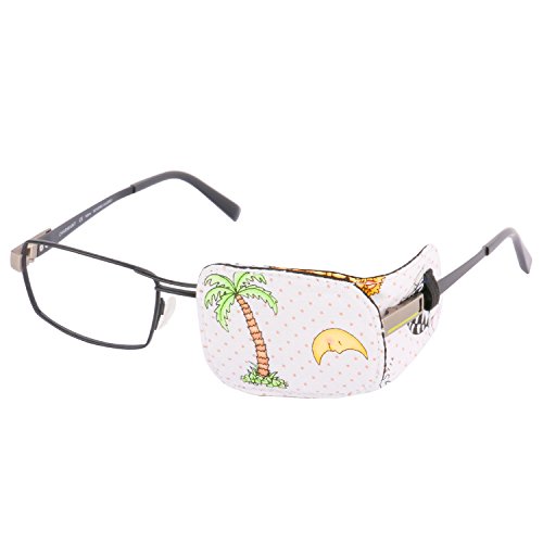 Plinrise Cartoon Pure Cotton Reusable Eye Patches - Amblyopia Eye Patches For Glasses, Strabismus, Lazy Eye Patch For Children,Vision Care Eye Mask (Coconut tree left)