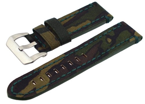 Italian Design Camouflage 24mm Water Resistant Thick Genuine Leather Replacement Band