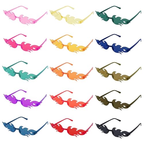 Minnhua 15pcs Flame Sunglasses Party Glasses Funny Glasses Transparent Colorful Glasses Hippy Glasses Flame Plastic Glasses for Parties Birthday Cosplay Carnival Children and Adults