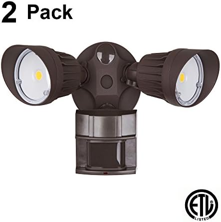 2 Pack LED Security Light 20W Flood (100 Watt Replacement), Motion Sensor + Photocell, 1500 lm, 5000K (Daylight), Adjustable Head, Bronze, IP65, DLC and ETL Listed