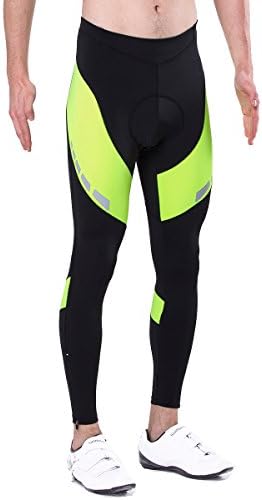 Men's 4D Padded Cycling Tights Long Bicycle Pants Ourdoor Clothes Bike Wear (Green, XL 31"-38")