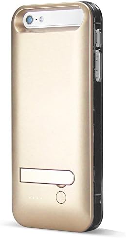 ELETA iPhone 5 5s battery charging case, Rechargeable extended protective Battery Case with built-in kickstand, Lighting Connector Output, MicroUSB Input- 120% Additional Battery Life (2400mAh) (Gold)