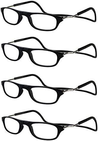 Jangona 4 Pack Women Mens Reading Glasses Eyeglasses Eyewear Fashion Style Magnetic Reading Glasses Adjustable Strap Connect 1.0 1.5 2.0 2.5 3.0 3.5 4.0