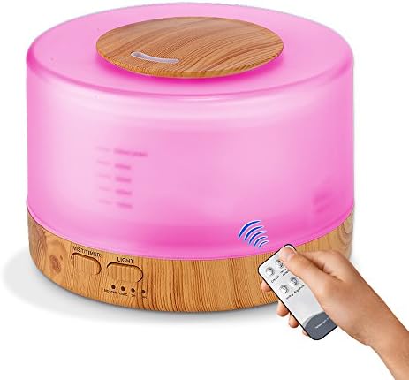Aroma Oil Diffuser- 500ml Wood Grain Ultrasonic Aroma Essential Oil Cool Mist Humidifier with 4 Timer Settings ,Waterless Auto Shut-off and 7 Color LED Lights Changing (500ML-Remote Control)