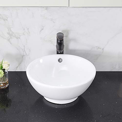 VCCUCINE Modern 16" Bathroom Porcelain White Round Ceramic Vessel Sink, Countertop Sink for Lavatory Vanity Cabinet