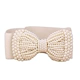 Creazy® Fashion Lady Bowknot Stretch Elastic Wide Belt Pearl Waist Belt (Khaki)