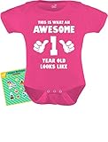 TeeStars - This is What an Awesome One Year Old Looks Like Funny Baby Bodysuit 18M Wow Pink